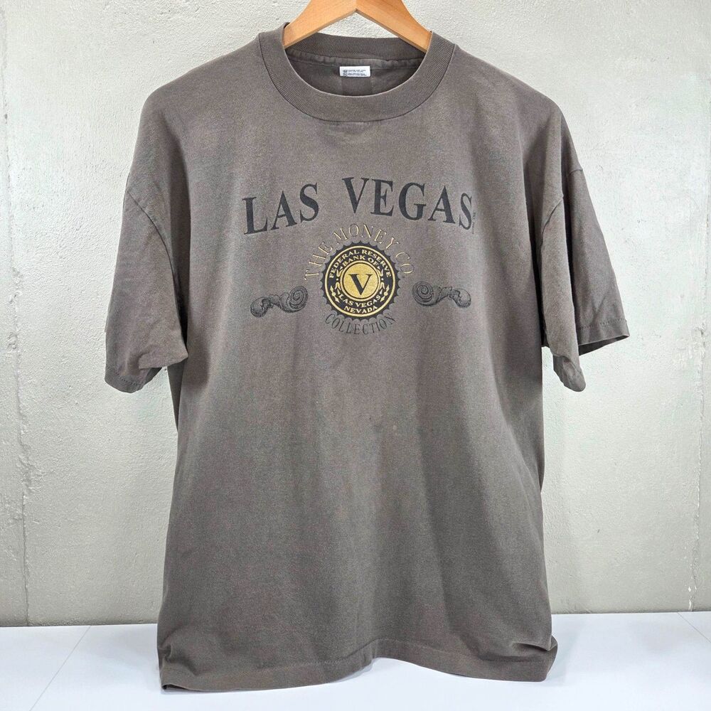 Vintage 1994 Las Vegas Money Co Faded Brown Single Stitch T Shirt Sz 2XL